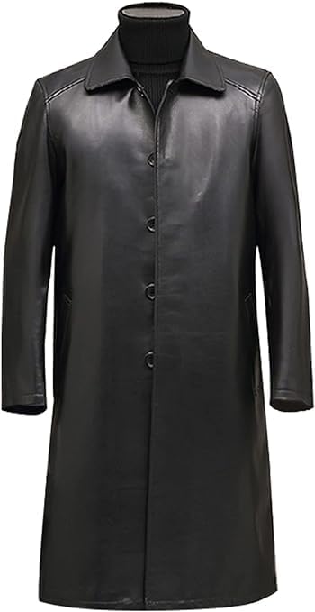 Men's Black Formal Trench Leather Coat - Real OverCoat Single Breasted Leather Coat-Leather Planet