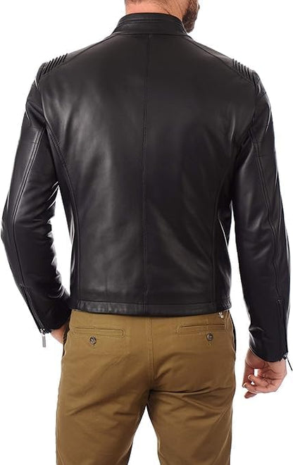 Black Leather Jacket For Men - Zipper Slim Fit Jacket Sheepskin Leather Mens - Gift On Events-Leather Planet