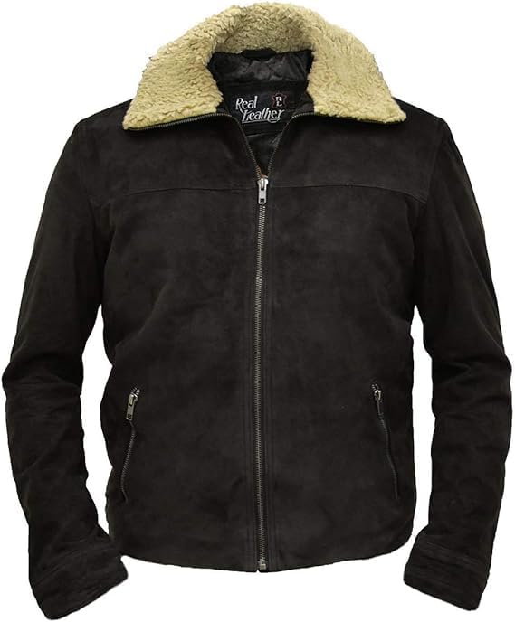 Men Rick Dark Brown Grime Fur Collar Winter Leather Jacket - Real Suede Walking S07 Dead Leather Jacket-Leather Planet