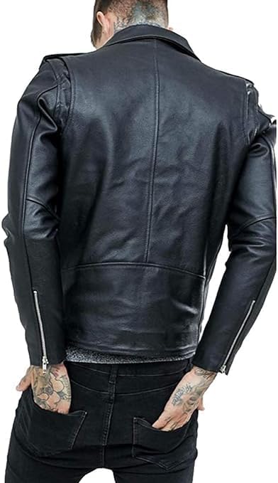 Men's Black Motorcycle Biker Rider Lambskin Leather Jacket - 100% Real Retro Slim Fit Outerwear Jacket-Leather Planet