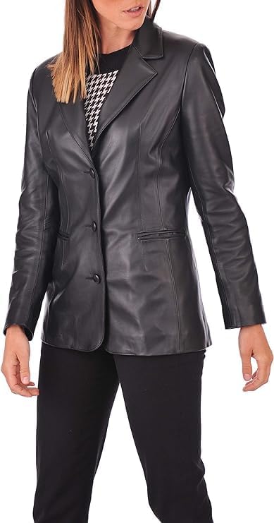 Women's Black Bomber Biker Lambskin Leather Blazer Suit - Real Lambskin Leather Jacket Ladies-Leather Planet