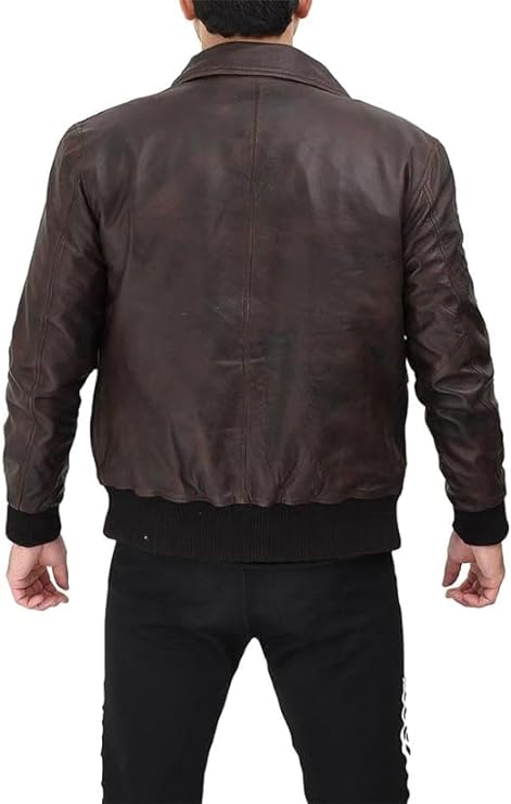 Men's Distressed Brown Bomber Flight Real Leather jacket Men's Aviator Timeless Style - 100% Genuine Racer Slim Jacket For Men's-Leather Planet