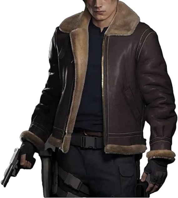 Men's Brown Resident Evil 4 Leather Jacket - Real Cowhide Kennedy Leon Movie Leather Jacket Men-Leather Planet