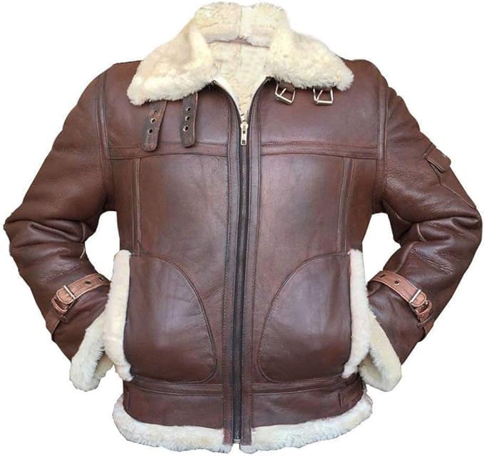 Men's Brown Aviation Leather Jacket - Real Cowhide Shearling B3 Pilot Flight Leather Jacket Men-Leather Planet