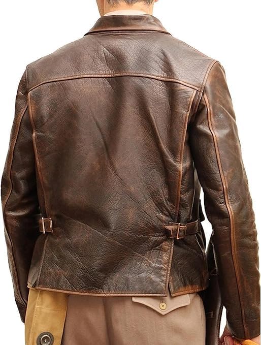 Men's Brown Harrison Indiana Leather Jacket - Real Vintage Jones Leather Jacket - Distressed Brown Movie Jacket-Leather Planet