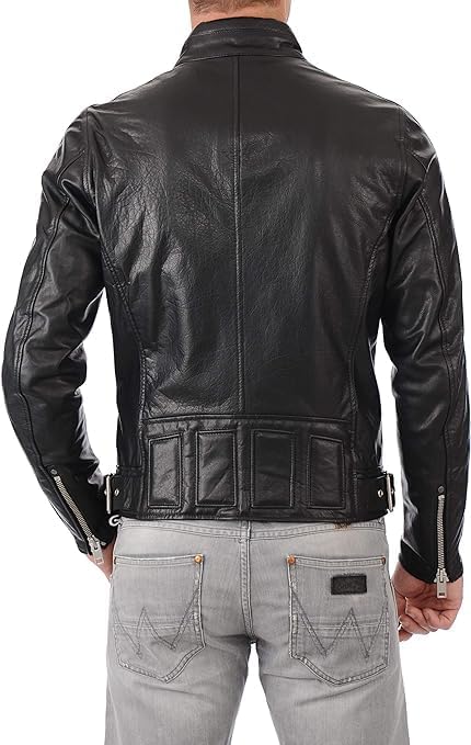 Men's Black Moto Riding Leather Jacket - Real Winter Wear Biker Leather jacket Men-Leather Planet