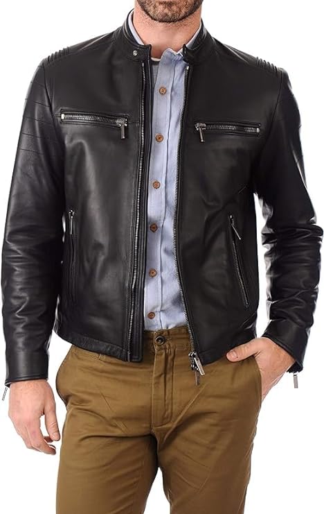 Black Leather Jacket For Men - Zipper Slim Fit Jacket Sheepskin Leather Mens - Gift On Events