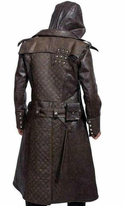 Assassin Game Creed Series Leather Coat - Brown Frye Double Breasted Trench Coat - Syndicate Ninja Leather Long Coat For Men
