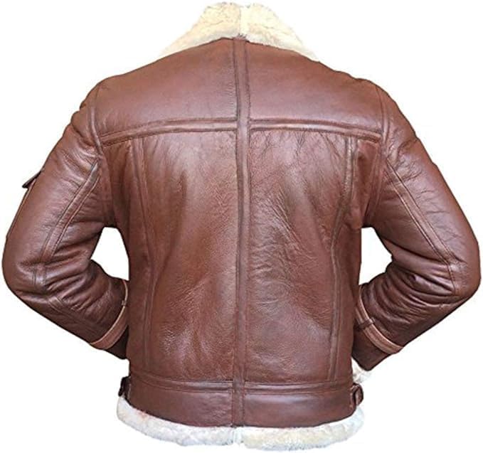 Men's Brown Aviation Leather Jacket - Real Cowhide Shearling B3 Pilot Flight Leather Jacket Men-Leather Planet