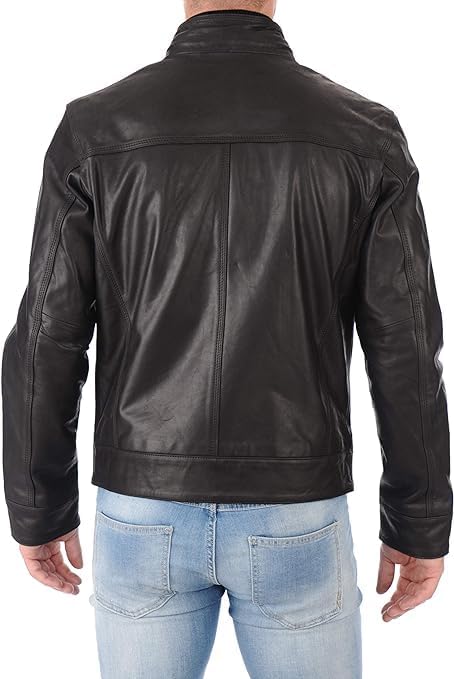 Men's Black Casual Leather Jacket - Real Lambskin Winter Wear Men Leather Gift
