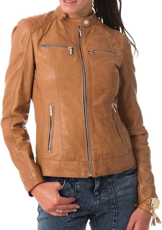 Women's Fit Racer Leather Jacket - 100% Soft Lambskin Slim Leather Jacket for Women-Leather Planet