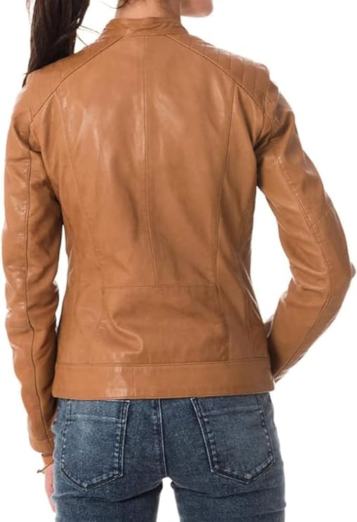 Women's Fit Racer Leather Jacket - 100% Soft Lambskin Slim Leather Jacket for Women-Leather Planet