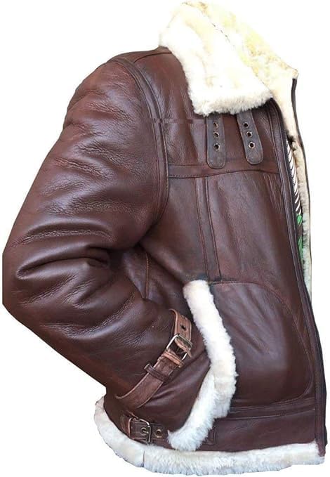 Men's Brown Aviation Leather Jacket - Real Cowhide Shearling B3 Pilot Flight Leather Jacket Men-Leather Planet