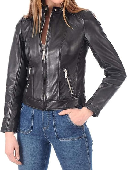 Women's Black Fit Biker Soft Leather Jacket - Real Lambskin Leather for Women-Leather Planet