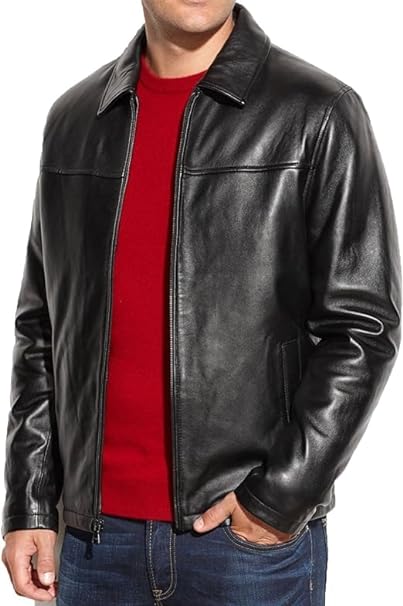 Men Black Slim Fit Formal Lambskin Leather Jacket