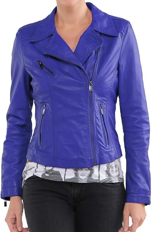 Women Blue Jacket Racer Biker Motorcycle Slim Fit Formal Jacket