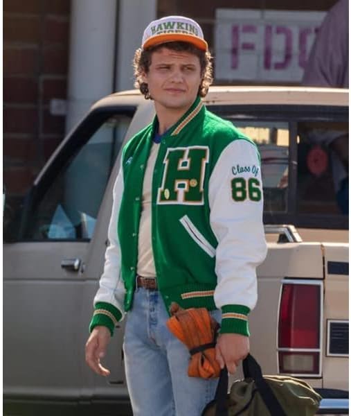 Stranger S04 Things Jacket Green Letterman Quinn Varsity Joseph - TV Series Munson Eddie Men's  Bomber Jacket-Leather Planet