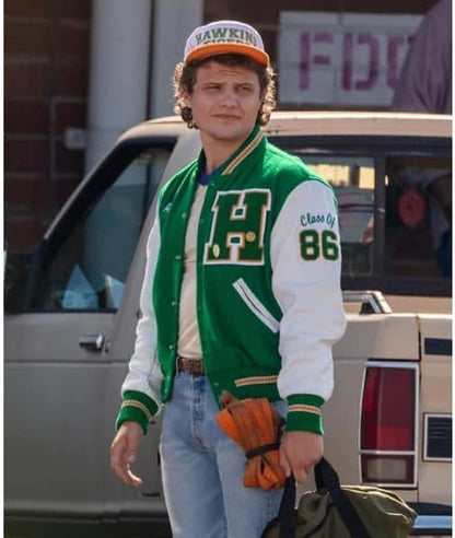 Stranger S04 Things Jacket Green Letterman Quinn Varsity Joseph - TV Series Munson Eddie Men's  Bomber Jacket-Leather Planet