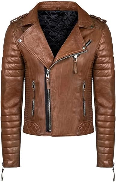 Men's Lambskin Leather - Bomber Motorcycle Biker Quilted Real Leather - Slim Fit Racer Outerwear Jacket-Leather Planet