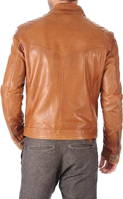 Men's Camel Color Motor Cycle Leather Outerwear - Original Sheep Slim Fit Jacket Men-Leather Planet