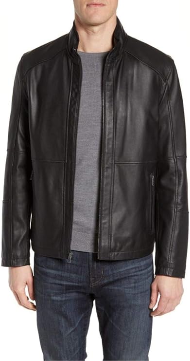 Men's Black Motorcycle Racer Lambskin Leather Jacket - Real Lambskin Black Leather Jacket For Men-Leather Planet