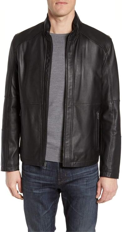 Men Black Slim Fit Formal Lambskin Leather Jacket