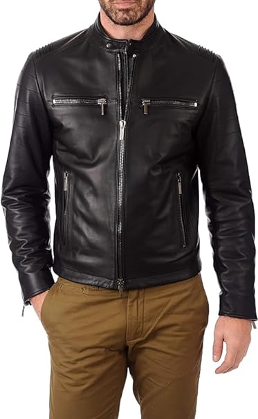 Black Leather Jacket For Men - Zipper Slim Fit Jacket Sheepskin Leather Mens - Gift On Events