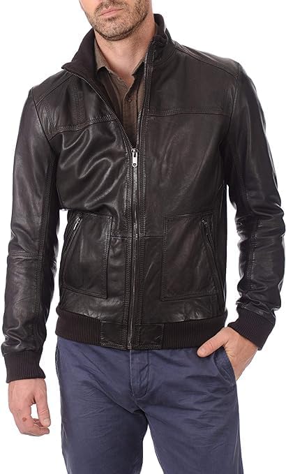 Men's Brown Bomber Leather Jacket - Gift For Him - Casual Winter Outerwear Jacket-Leather Planet