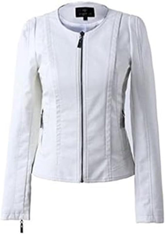 Women's White Casual Leather Outerwear - Real Winter Wear Bomber Biker Leather Jacket White Women-Leather Planet