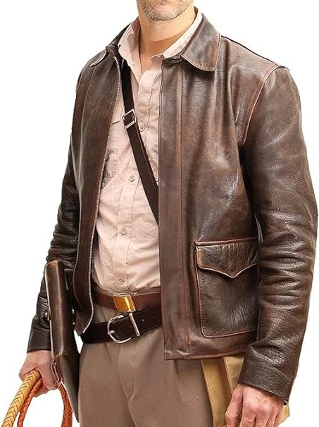 Men's Brown Harrison Indiana Leather Jacket - Real Vintage Jones Leather Jacket - Distressed Brown Movie Jacket-Leather Planet