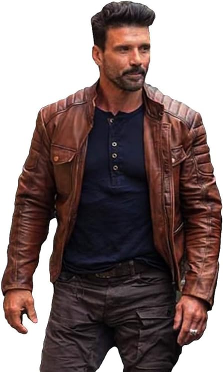 Men's Waxed Brown Frank Quilted Boss Leather Jacket - Real Grillo Slim Padded Vintage Level Leather Jacket Men