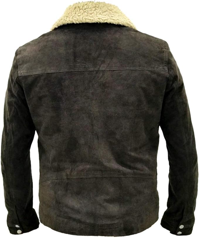 Men Rick Dark Brown Grime Fur Collar Winter Leather Jacket - Real Suede Walking S07 Dead Leather Jacket