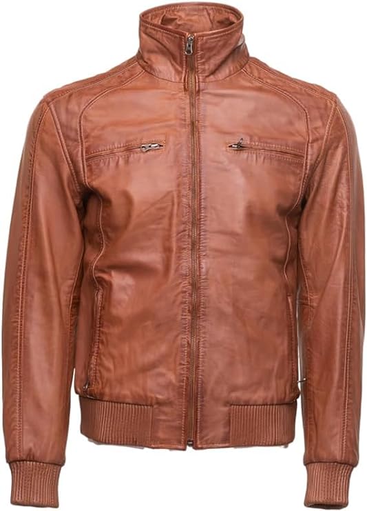 Men's Brown Moto Riding Leather Jacket Slim Fit Casual Leather Brown Jacket Men-Leather Planet