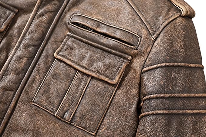 Men's Brown Distressed Leather Jacket - Genuine Vintage Leather Moto Racer Leather Jacket Men-Leather Planet