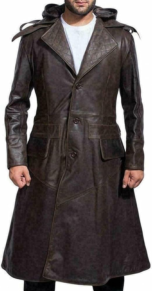 Assassin Game Creed Series Leather Coat - Brown Frye Double Breasted Trench Coat - Syndicate Ninja Leather Long Coat For Men