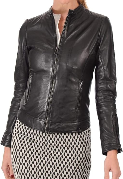 Women's Black Fit Biker Leather Zip Jacket - Soft Lambskin Racing Leather Jacekt for Women-Leather Planet