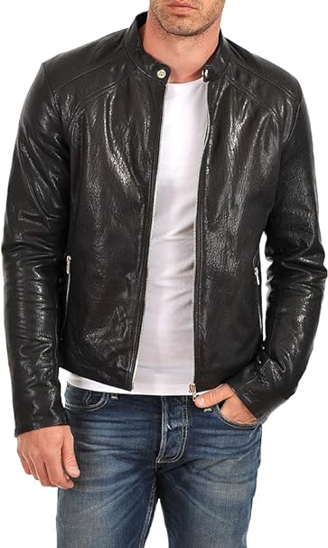 Men Black Jacket Biker Racer Motorcycle Slim Fit Formal Winter Lambskin Leather