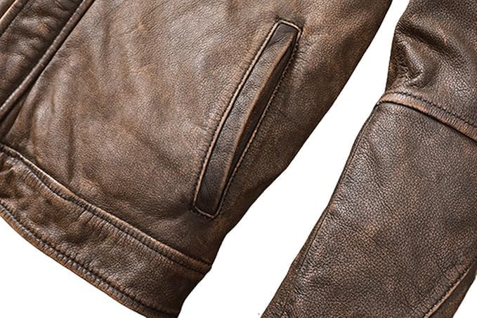 Men's Brown Distressed Leather Jacket - Genuine Vintage Leather Moto Racer Leather Jacket Men-Leather Planet