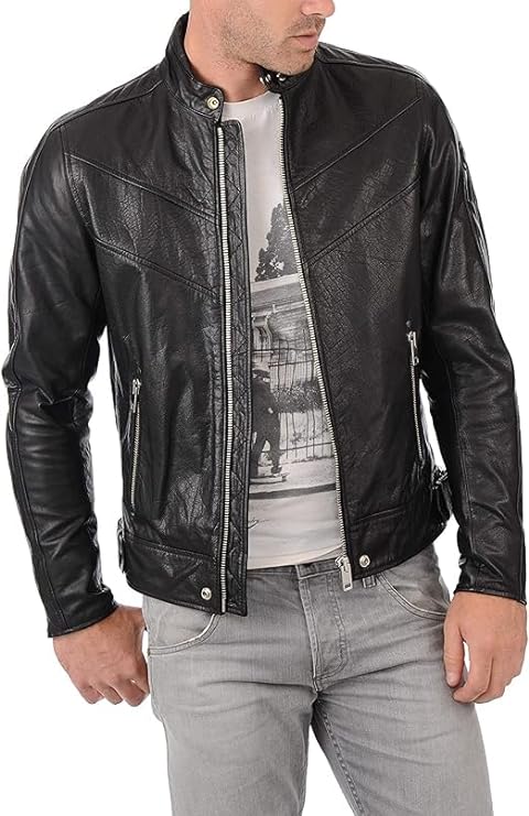 Men's Black Moto Riding Leather Jacket - Real Winter Wear Biker Leather jacket Men-Leather Planet