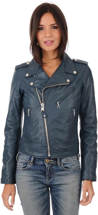 Women Blue Custom Made Leather Jacket