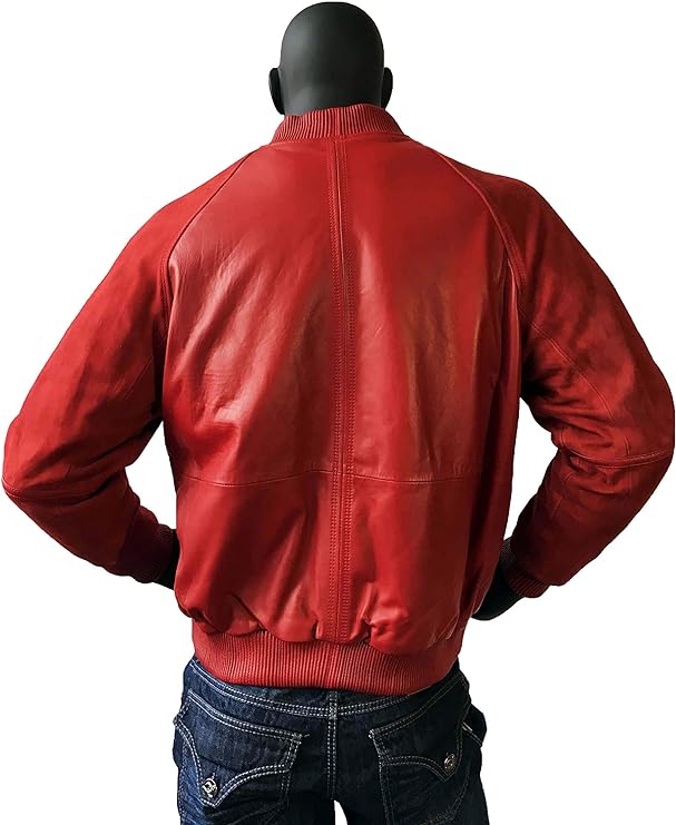 Men's Red Suede Sleeves Leather Jacket - Genuine Lambskin Bomber Spring Jacket For Men-Leather Planet