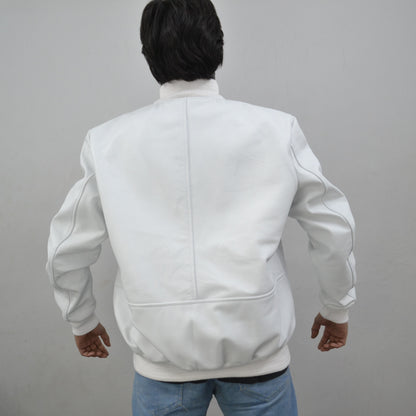 Men's Real Lambskin Bomber Leather Jacket - White-Leather Planet