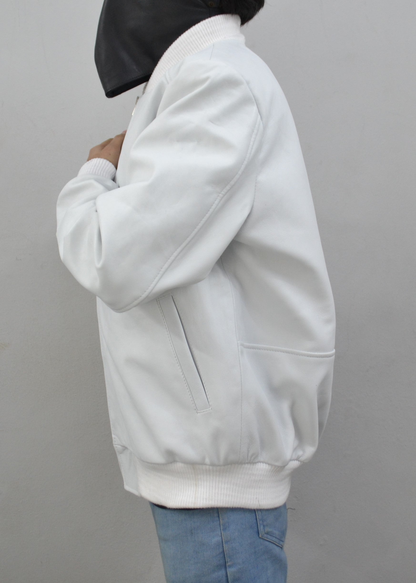 Men's Real Lambskin Bomber Leather Jacket - White-Leather Planet