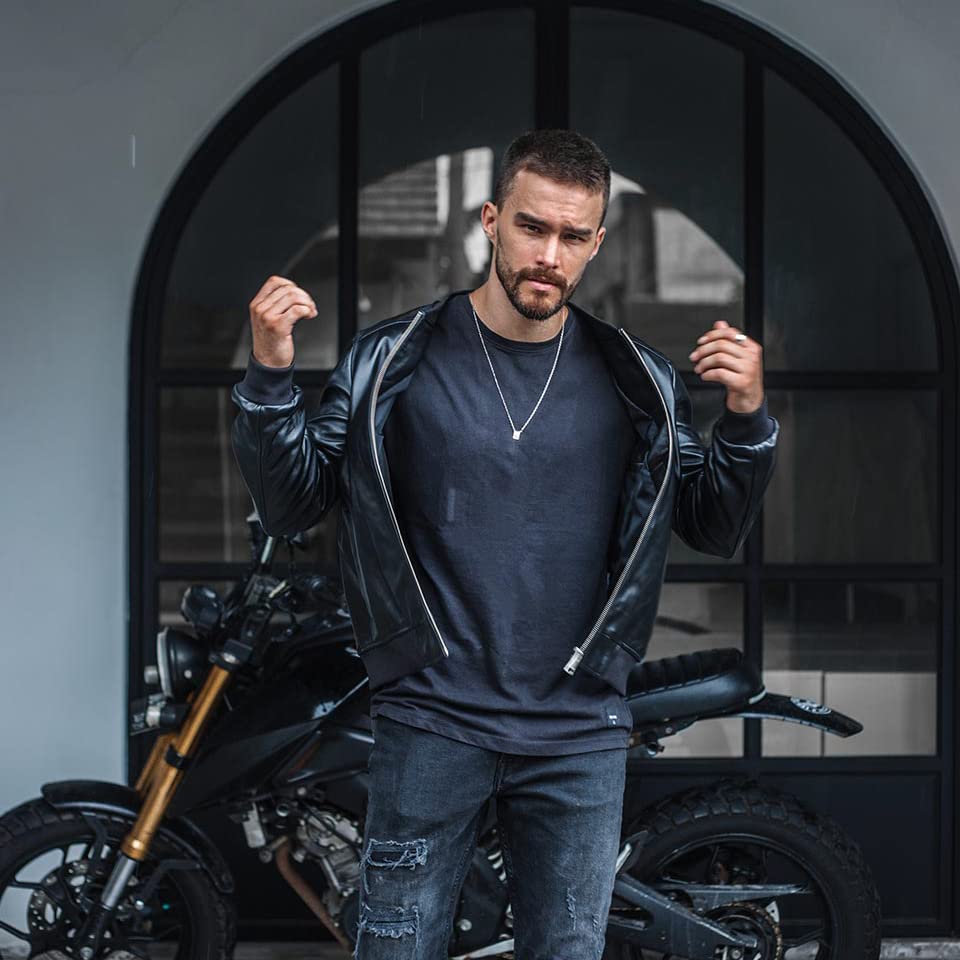 Men's Black Moto Racer Leather Jacket - Original Bomber Pilot Sheepskin Ribbed Leather Jacket-Leather Planet