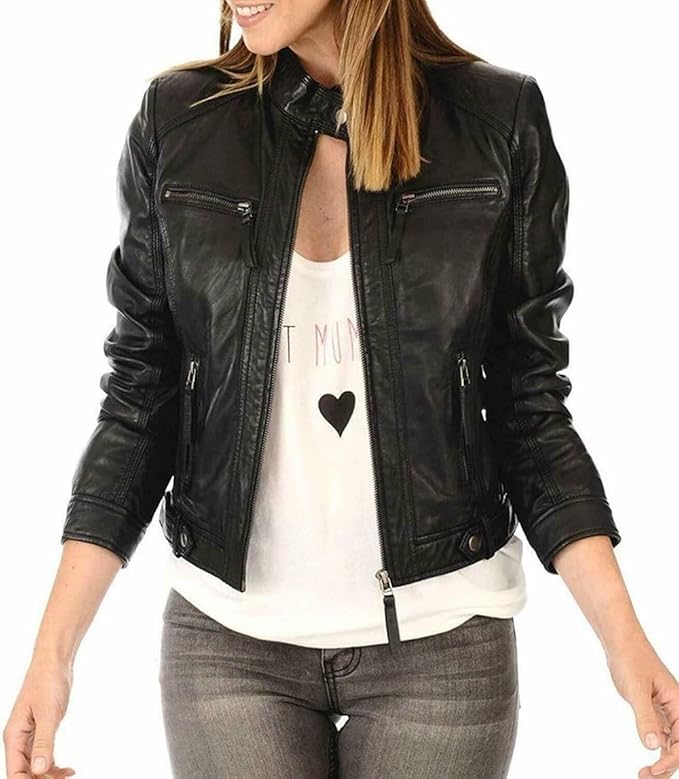 Women's Lambskin Leather Bomber Biker Jacket - Winter Wear - Extremely Soft & Smooth-Leather Planet