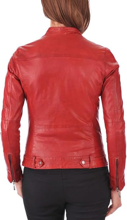 Women's Lambskin Leather Bomber Biker Jacket - Winter Wear - Extremely Soft & Smooth-Leather Planet