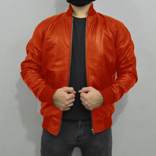 Men's Bomber Leather Jacket - Original Leather Baseball Chadron Leather Jacket