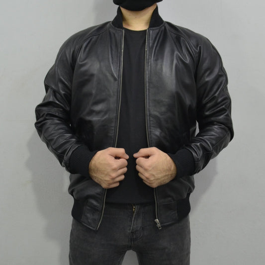 Men's Bomber Leather Jacket - Original Leather Baseball Spring Leather Jacket