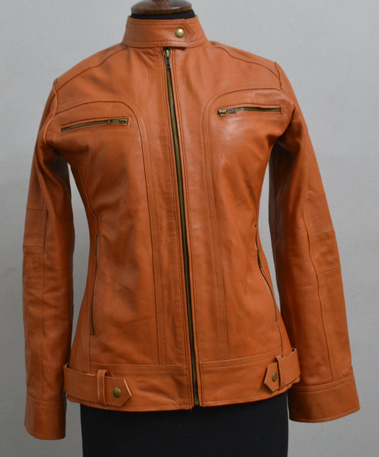 Women's Slim Fit Biker Leather Jacket - Genuine Leather