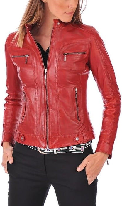 Women's Lambskin Leather Bomber Biker Jacket - Winter Wear - Extremely Soft & Smooth-Leather Planet